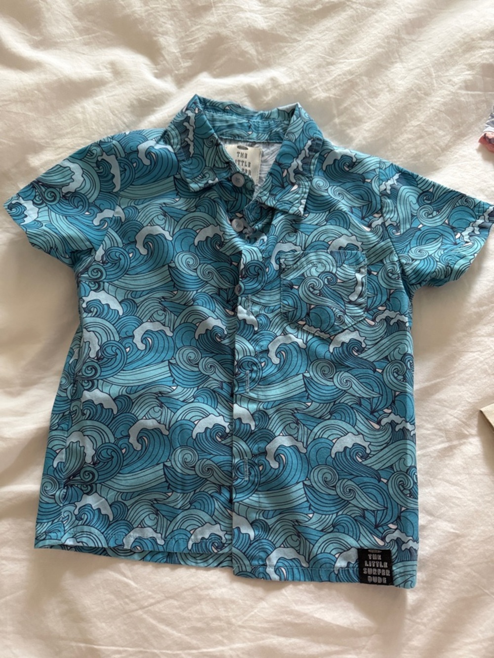 Wave-Print Button-Down Shirt - Blue